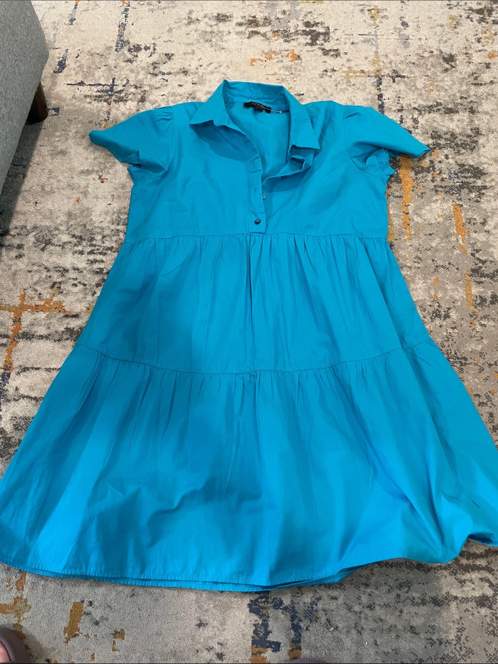 Tiered Short-Sleeve Shirt Dress in Turquoise
